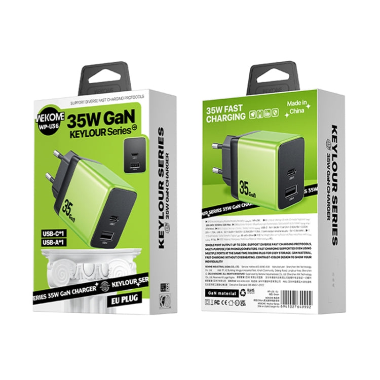 WK WP-U36 35W USB-C / Type-C, USB GaN Fast Charger, Plug Type:EU Plug(Green)