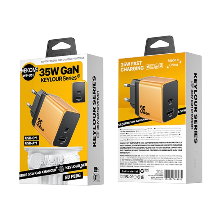 WK WP-U36 35W USB-C / Type-C, USB GaN Fast Charger, Plug Type:EU Plug(Yellow)