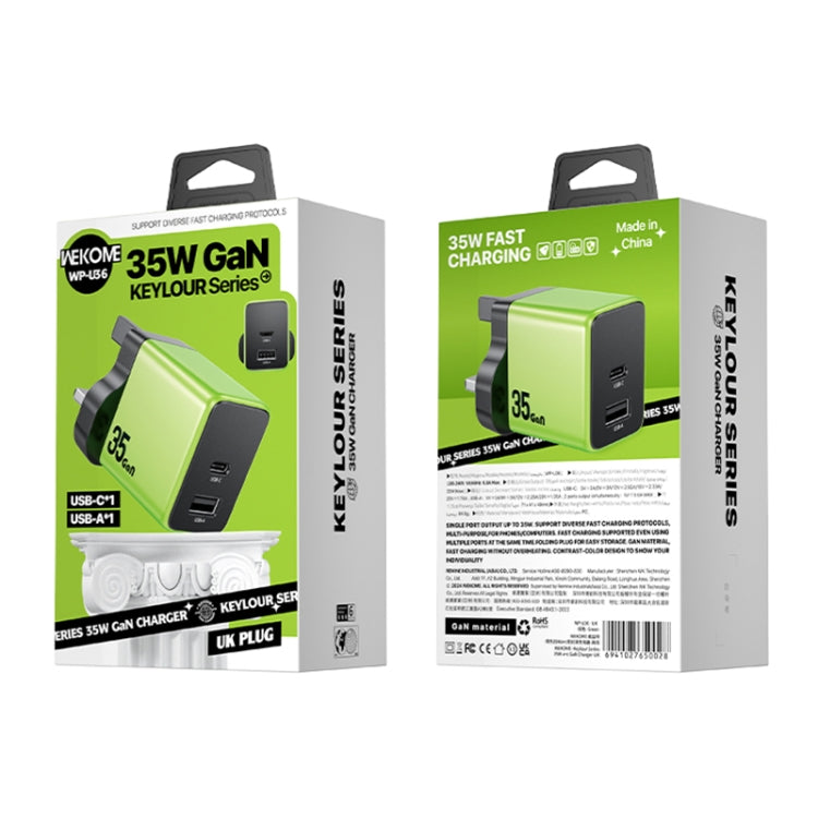 WK WP-U36 35W USB-C / Type-C, USB GaN Fast Charger, Plug Type:UK Plug(Green)