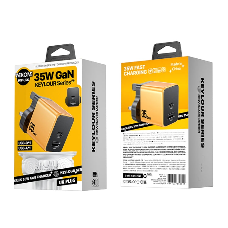 WK WP-U36 35W USB-C / Type-C, USB GaN Fast Charger, Plug Type:UK Plug(Yellow)