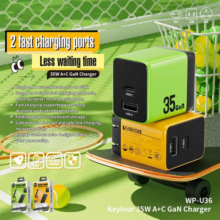 WK WP-U36 35W USB-C / Type-C, USB GaN Fast Charger, Plug Type:EU Plug(Yellow)