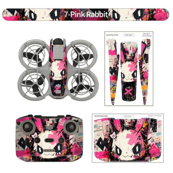 For DJI Neo Drone Body Remote Control Protective Sticker(Pink Rabbit)