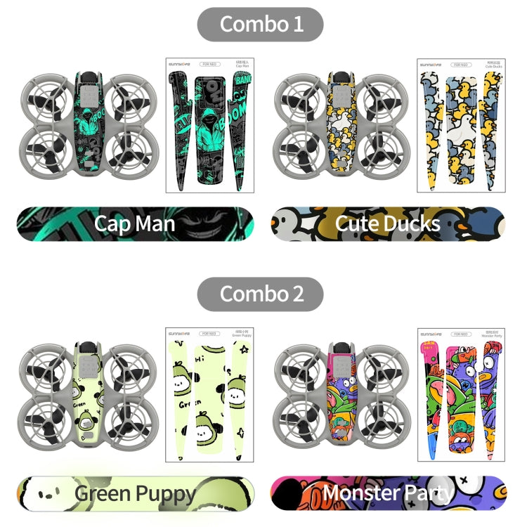 For DJI Neo 2pcs Combo Drone Body Protective Stickers(Green Puppy + Monster Party)