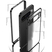 For Google Pixel 9 Pro XL Snap Buckle Metal Frame Frosted Phone Case(Blue)