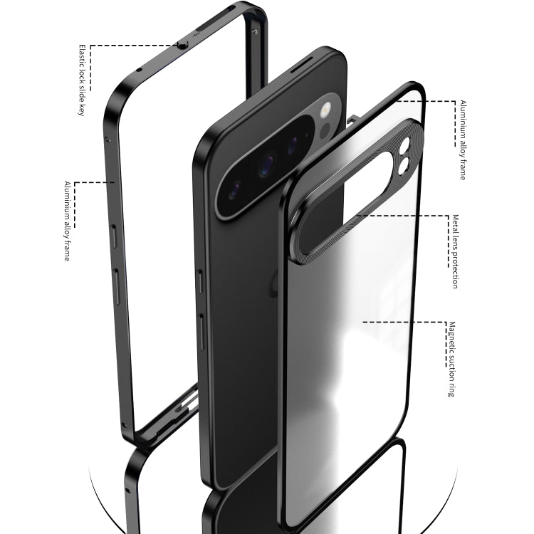 For Google Pixel 9 / 9 Pro Snap Buckle Metal Frame Frosted Phone Case(Grey)