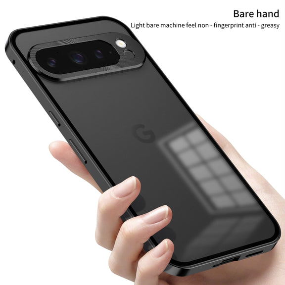 For Google Pixel 9 / 9 Pro Snap Buckle Metal Frame Frosted Phone Case(Grey)