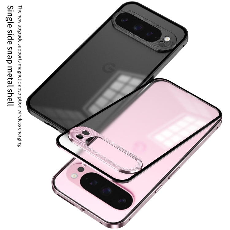 For Google Pixel 9 / 9 Pro Snap Buckle Metal Frame Frosted Phone Case(Black)