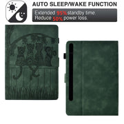 For Samsung Galaxy Tab S9 / S9 FE Cats Embossed Leather Smart Tablet Case(Green)