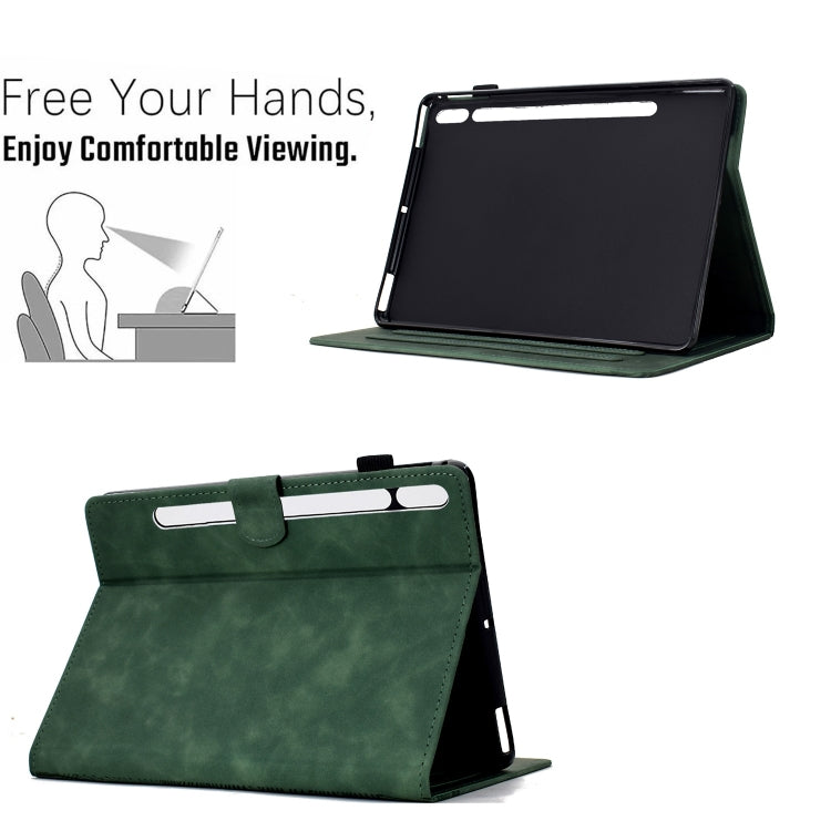 For Samsung Galaxy Tab S9 / S9 FE Cats Embossed Leather Smart Tablet Case(Green)