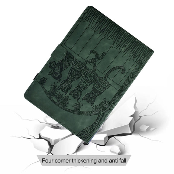 For Samsung Galaxy Tab S9 / S9 FE Cats Embossed Leather Smart Tablet Case(Green)
