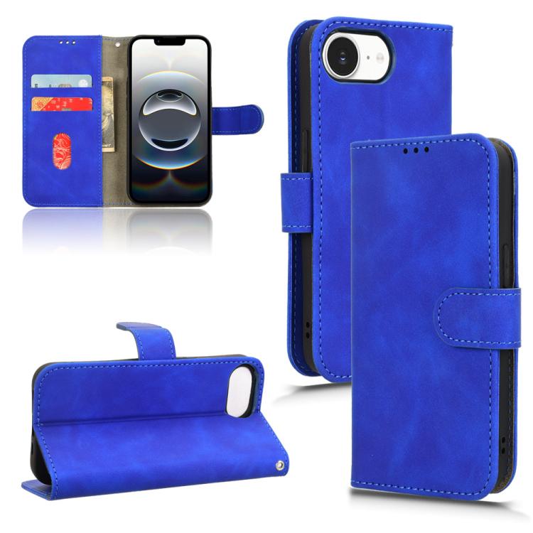For iPhone 16e Skin Feel Magnetic Flip Leather Phone Case(Blue)