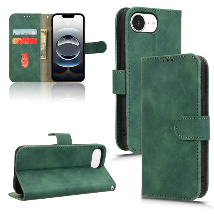 For iPhone 16e Skin Feel Magnetic Flip Leather Phone Case(Green)