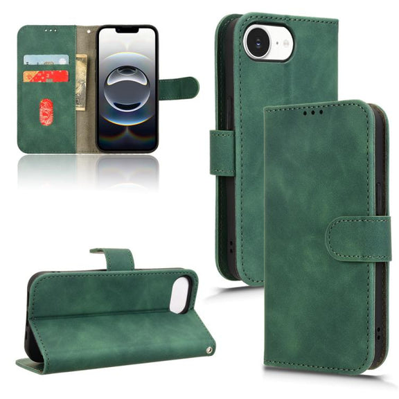 For iPhone 16e Skin Feel Magnetic Flip Leather Phone Case(Green)