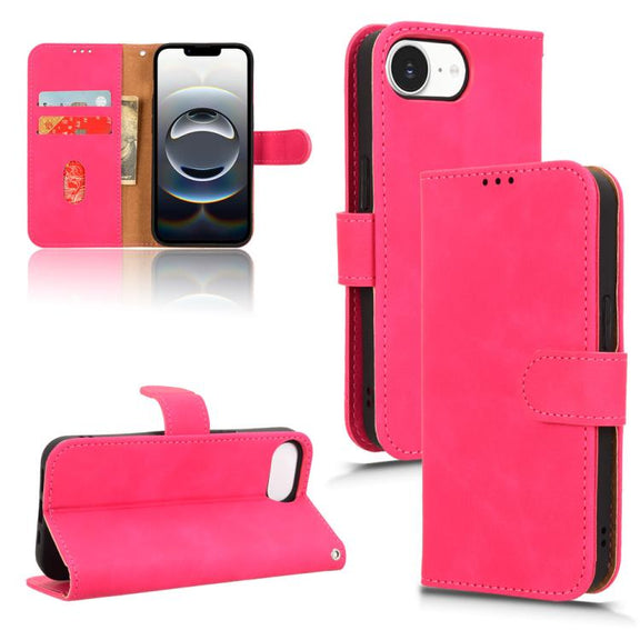 For iPhone 16e Skin Feel Magnetic Flip Leather Phone Case(Rose Red)