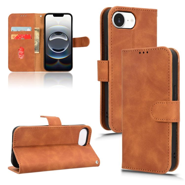 For iPhone 16e Skin Feel Magnetic Flip Leather Phone Case(Brown)