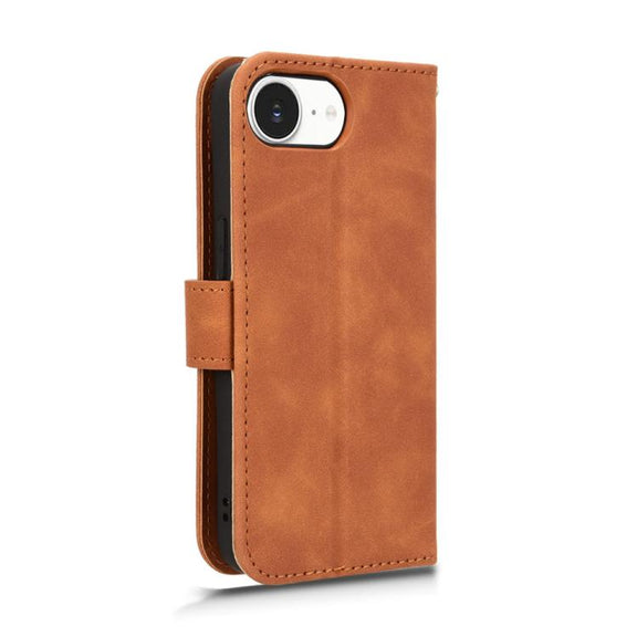 For iPhone 16e Skin Feel Magnetic Flip Leather Phone Case(Brown)