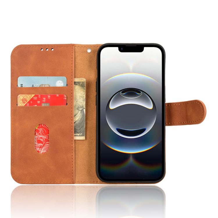 For iPhone 16e Skin Feel Magnetic Flip Leather Phone Case(Brown)