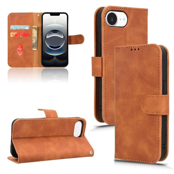 For iPhone 16e Skin Feel Magnetic Flip Leather Phone Case(Brown)