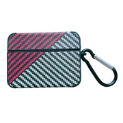For AirPods Pro 2 Carbon Fibre Texture PU Earbuds Box PC Case with Hook(Red)