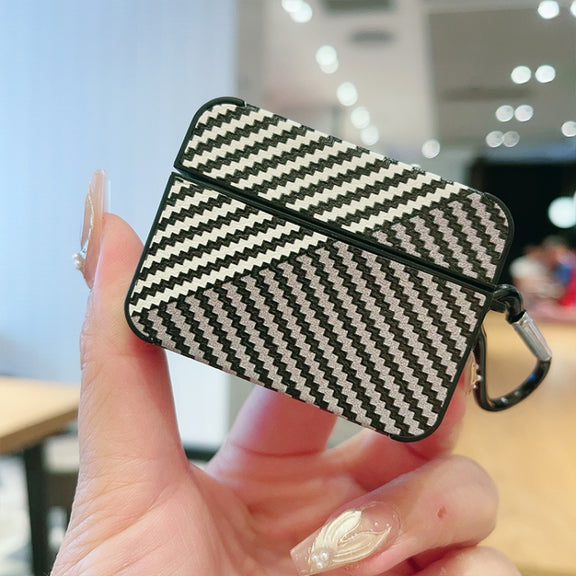 For AirPods Pro 2 Carbon Fibre Texture PU Earbuds Box PC Case with Hook(Sky Blue)