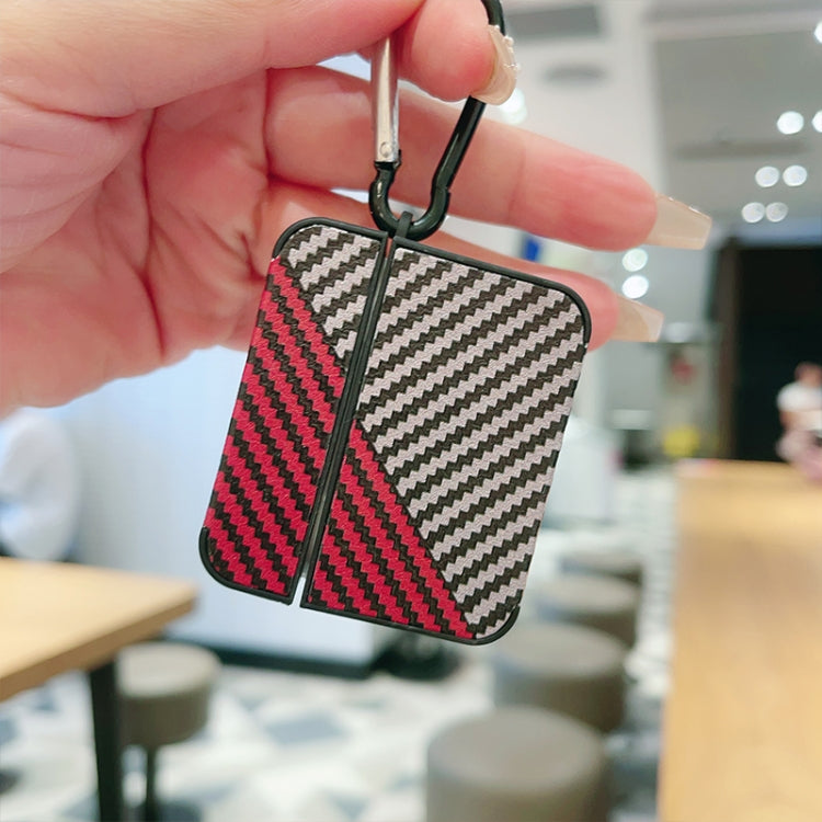 For AirPods 3 Carbon Fibre Texture PU Earbuds Box PC Case with Hook(Red)
