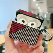For AirPods Pro 2 Carbon Fibre Texture PU Earbuds Box PC Case with Hook(Red)