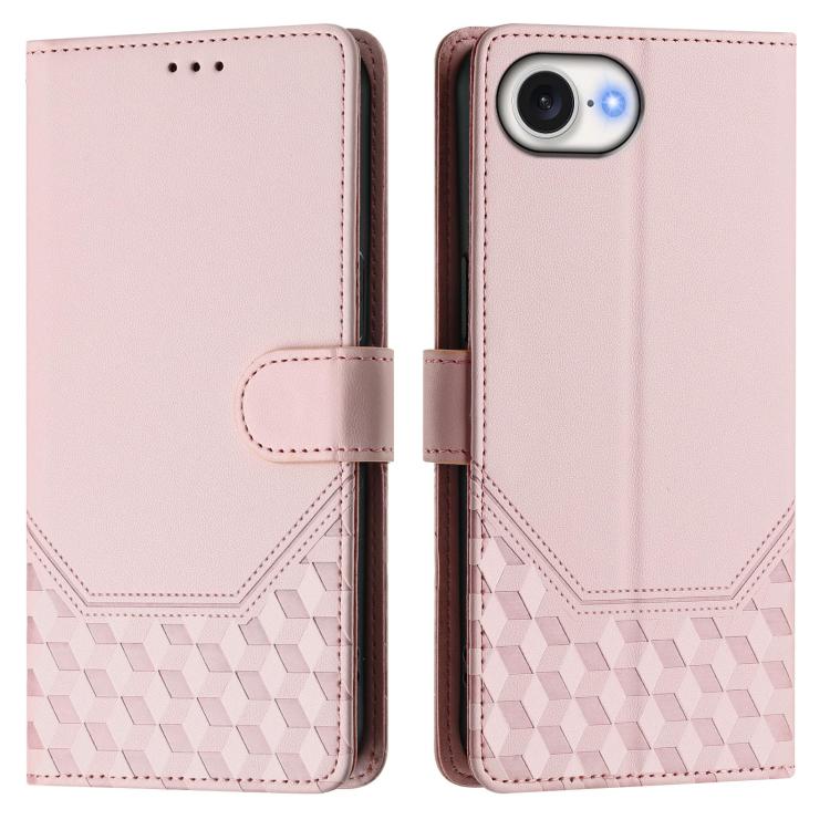 For iPhone 16e Honeycomb Embossing RFID Leather Phone Case(Pink)