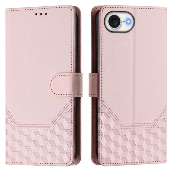 For iPhone 16e Honeycomb Embossing RFID Leather Phone Case(Pink)