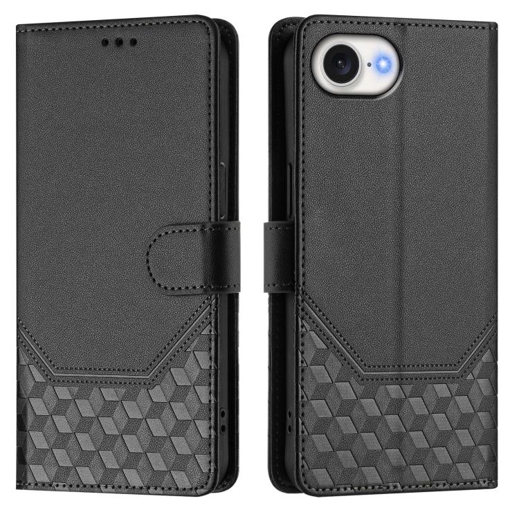 For iPhone 16e Honeycomb Embossing RFID Leather Phone Case(Black)