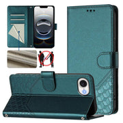 For iPhone 16e Honeycomb Embossing RFID Leather Phone Case(Peacock Green)