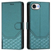 For iPhone 16e Honeycomb Embossing RFID Leather Phone Case(Peacock Green)