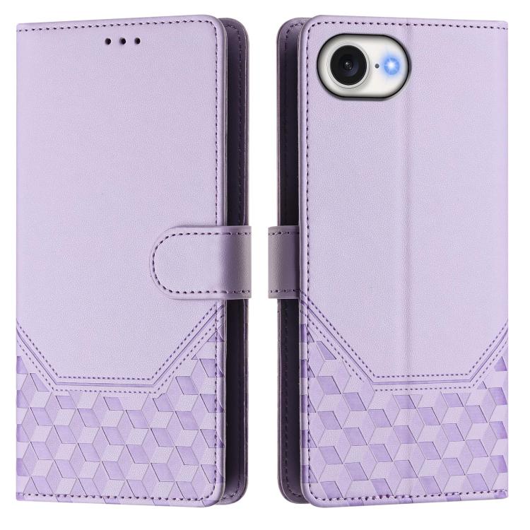 For iPhone 16e Honeycomb Embossing RFID Leather Phone Case(Light Purple)