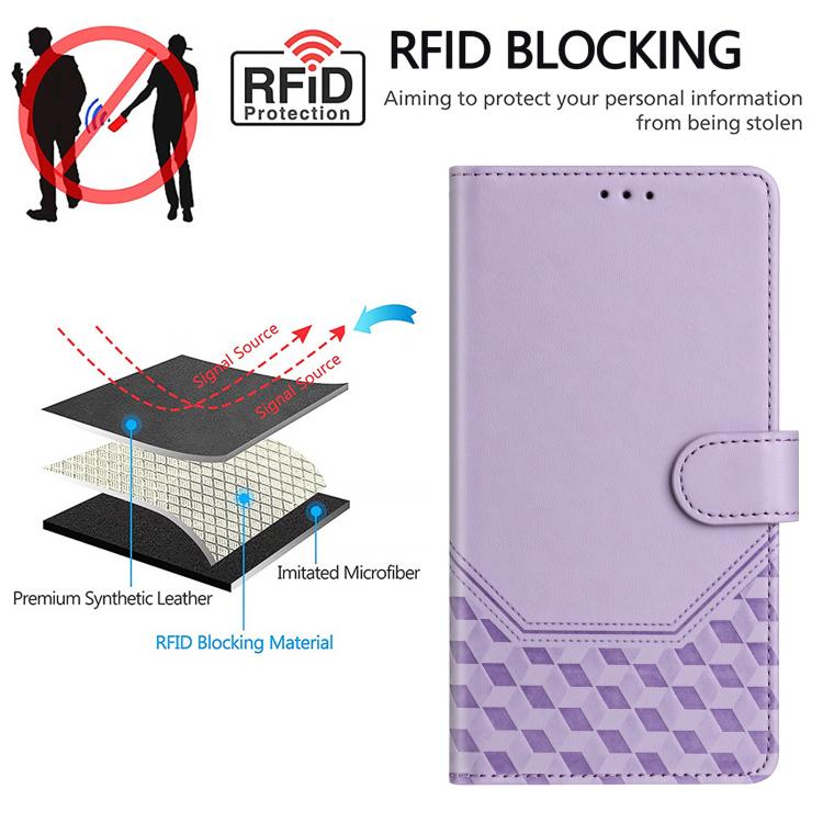 For iPhone 16e Honeycomb Embossing RFID Leather Phone Case(Light Purple)