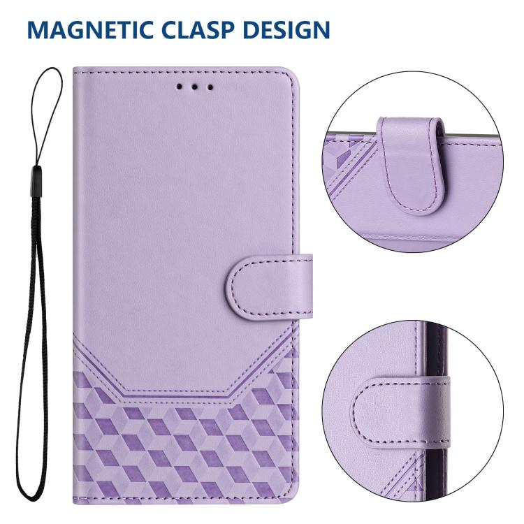 For iPhone 16e Honeycomb Embossing RFID Leather Phone Case(Light Purple)