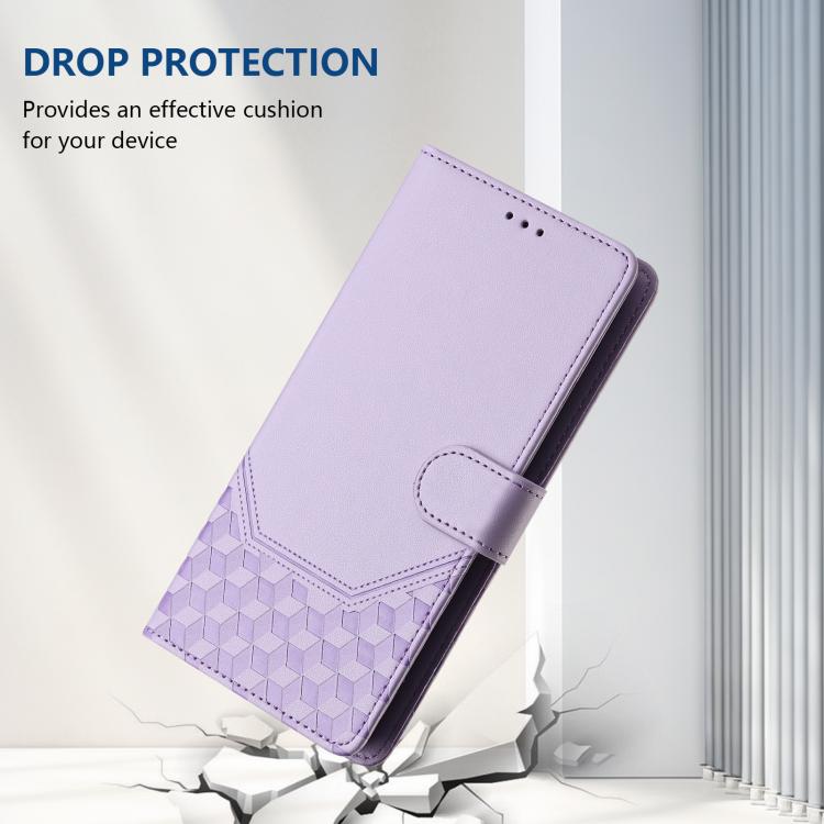 For iPhone 16e Honeycomb Embossing RFID Leather Phone Case(Light Purple)