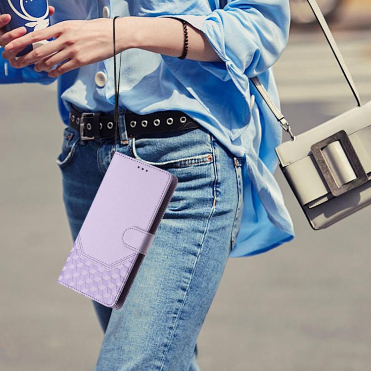 For iPhone 16e Honeycomb Embossing RFID Leather Phone Case(Light Purple)