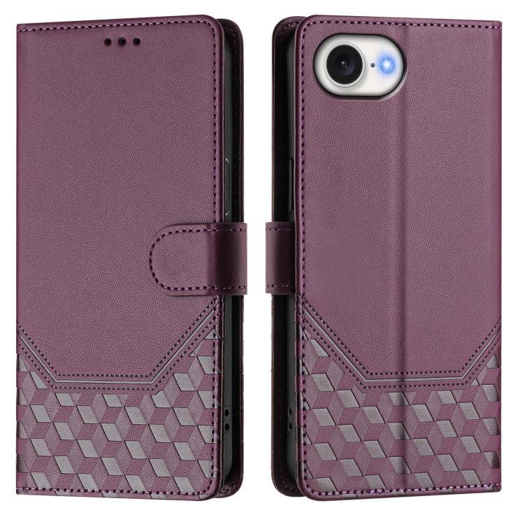 For iPhone 16e Honeycomb Embossing RFID Leather Phone Case(Violet)