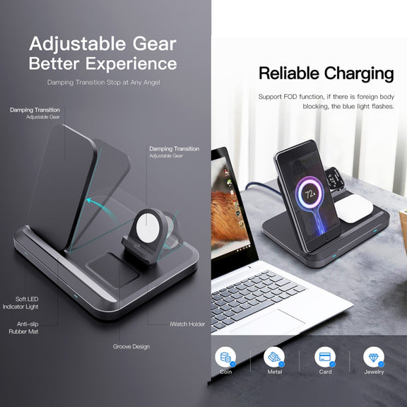 DW08 15W 3 in 1 Folding Wireless Charger(White)