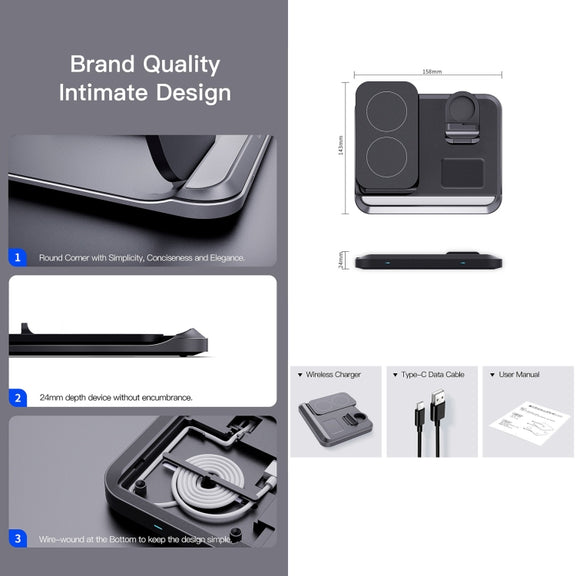 DW08 15W 3 in 1 Folding Wireless Charger(White)