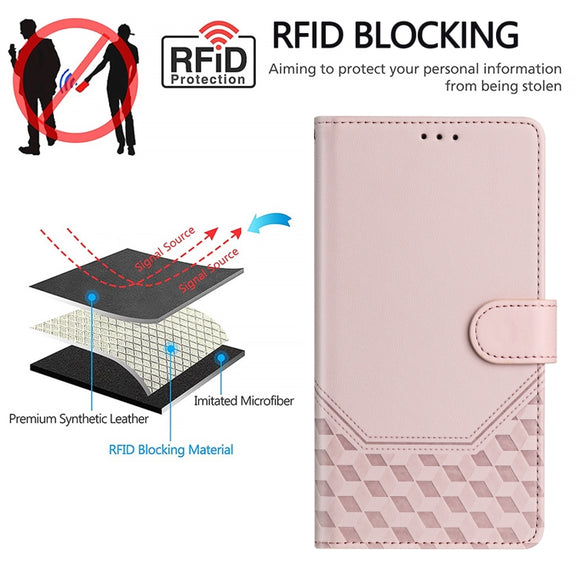 For Ulefone Note 14 Honeycomb Embossing RFID Leather Phone Case(Pink)
