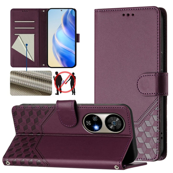 For Ulefone Note 17 Pro Honeycomb Embossing RFID Leather Phone Case(Violet)
