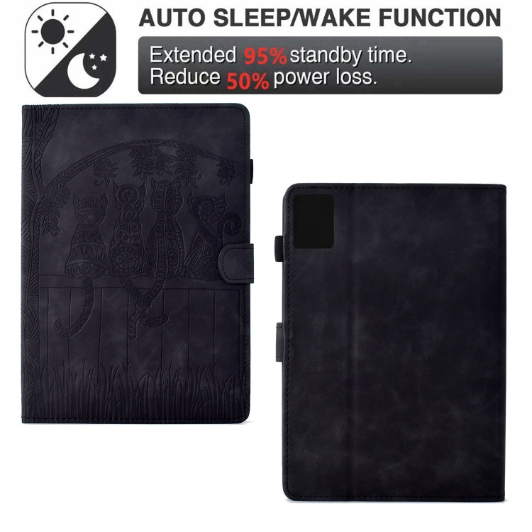 For Lenovo Tab M11 / Xiaoxin Pad 2024 Cats Embossed Leather Smart Tablet Case(Black)