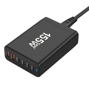 155W 4Type-C, 2USB 6-Ports Desktop Fast Charger, Plug Type:US Plug(Black)