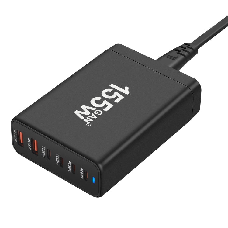 155W 4Type-C, 2USB 6-Ports Desktop Fast Charger, Plug Type:EU Plug(Black)