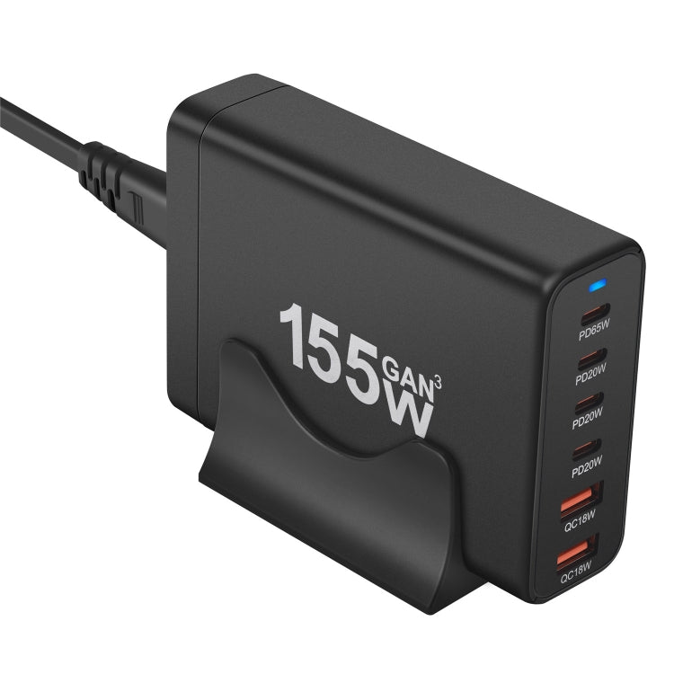 155W 4Type-C, 2USB 6-Ports Desktop Fast Charger, Plug Type:EU Plug(Black)