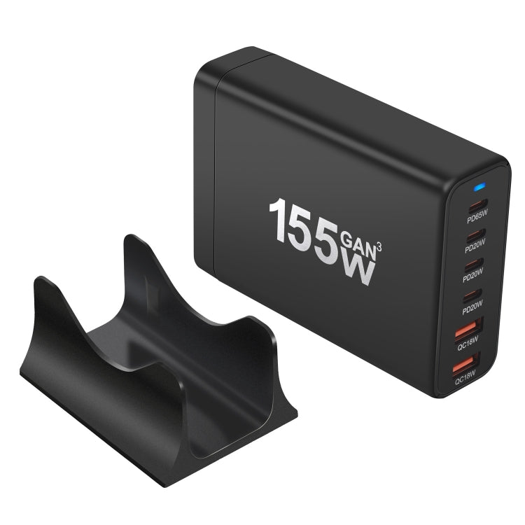 155W 4Type-C, 2USB 6-Ports Desktop Fast Charger, Plug Type:EU Plug(Black)