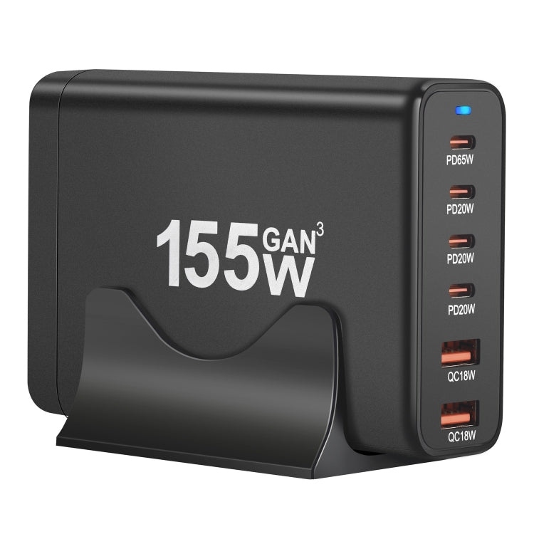 155W 4Type-C, 2USB 6-Ports Desktop Fast Charger, Plug Type:EU Plug(Black)