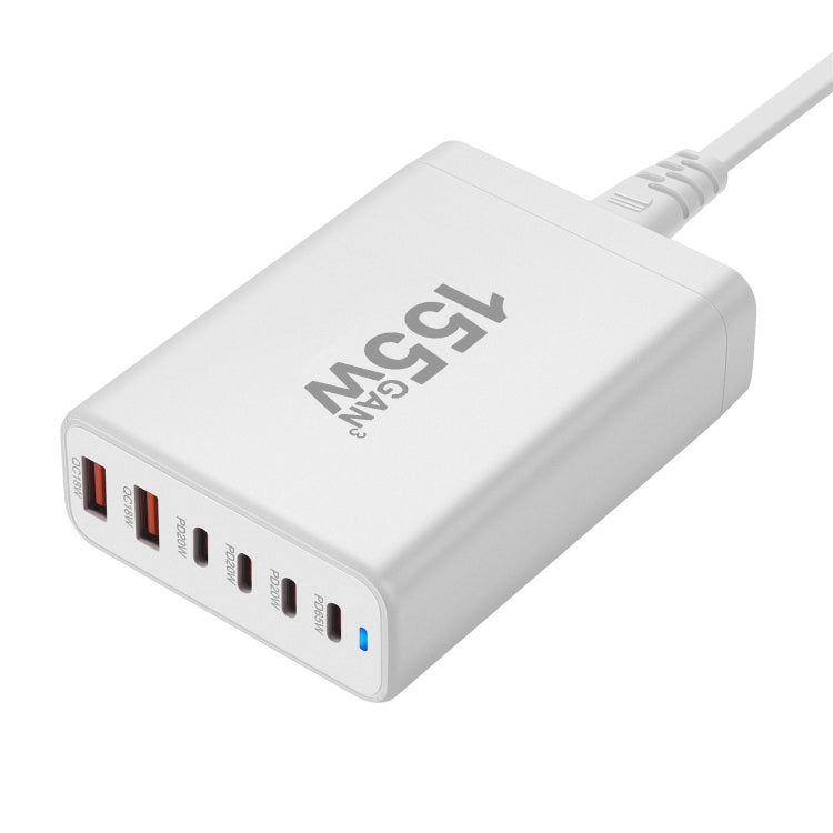 155W 4Type-C, 2USB 6-Ports Desktop Fast Charger, Plug Type:EU Plug(White)