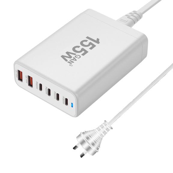 155W 4Type-C, 2USB 6-Ports Desktop Fast Charger, Plug Type:AU Plug(White)