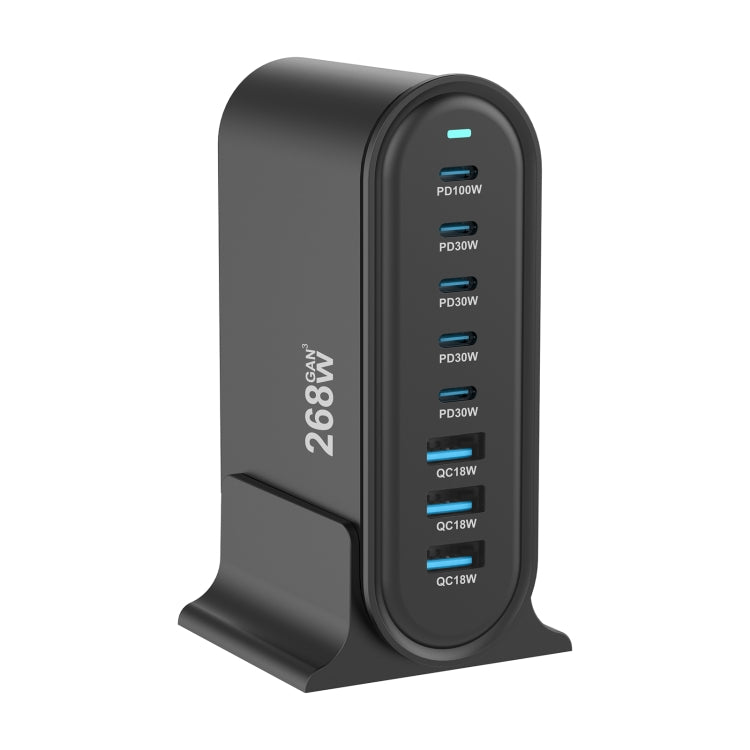 YMX-968 268W 5Type-C, 3USB 8-Ports Desktop Fast Charger, Plug Type:US Plug(Black)